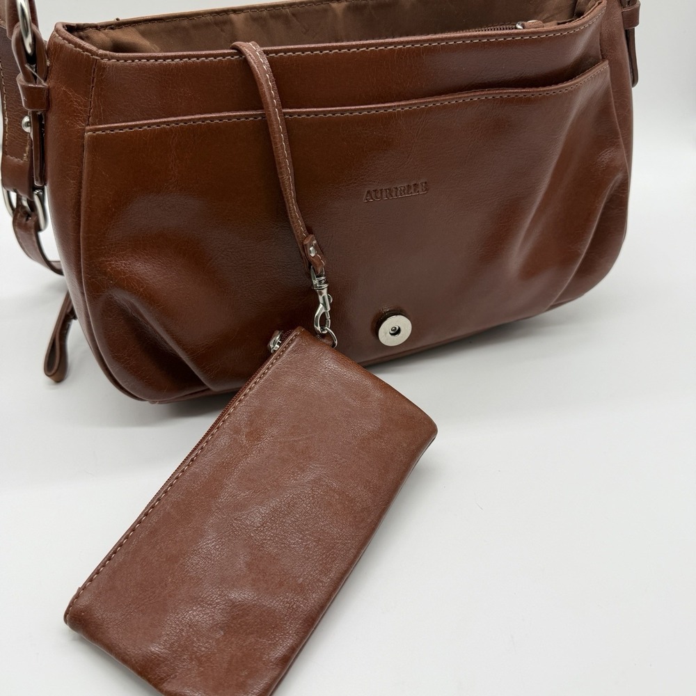 Aurielle Tan Brown Leather Organizer Medium Shoulder Bag Satchel With Wallet